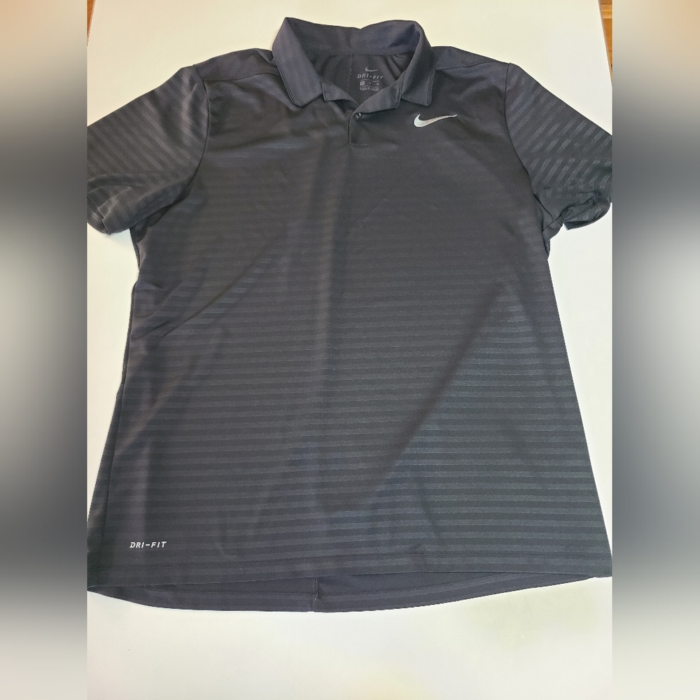 Nike Men's Charcoal Black Striped Golf Polo